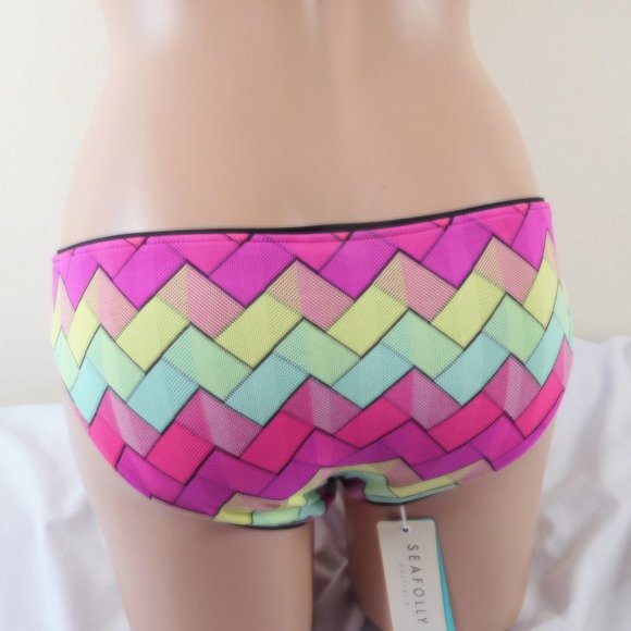 SEAFOLLY Bikini Bottom Women New US Size 6  Swimwear Beach Vibe Hipster Colorful - Picture 2 of 11